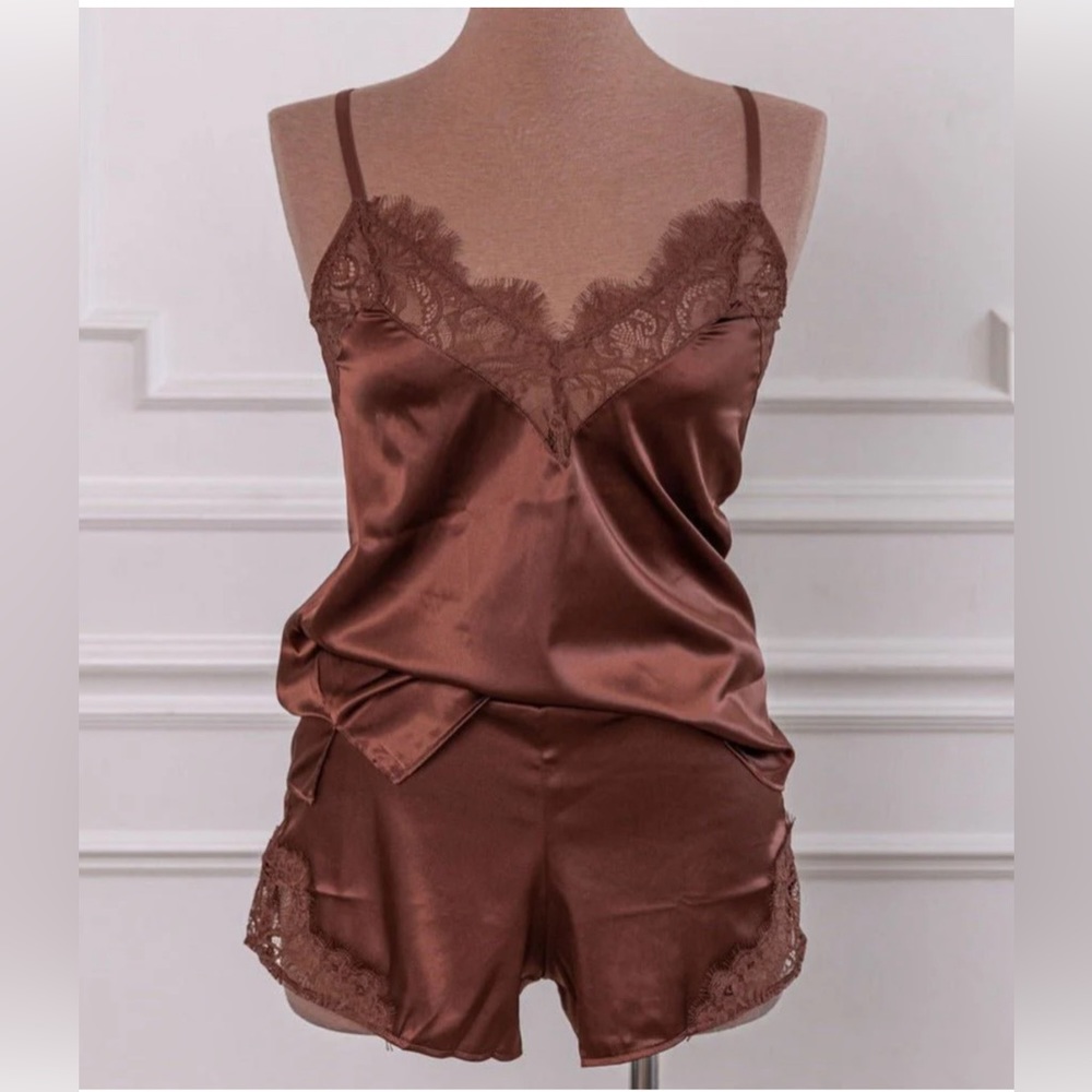 Satin & Eyelash Lace cami & shorts